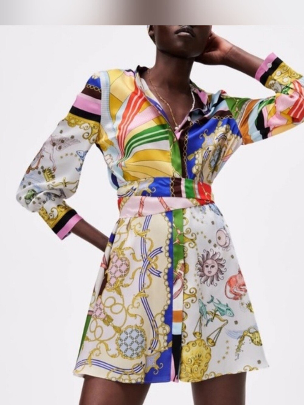 Zara Colorful Print Dress Size S Summer Vacation Bohemian Feminine Silk Like